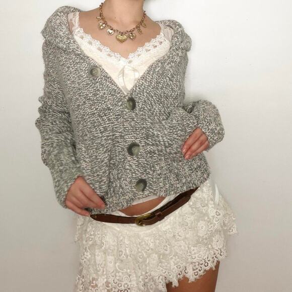 Gray y2k american eagle knit cardigan with pockets - Picture 2 of 7